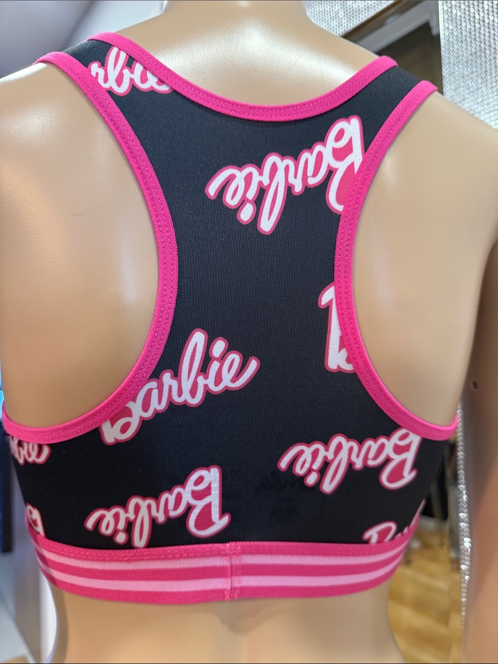 Barbie Black Sports Bra with Hot Pink Logo and Trim - Picture 8 of 14